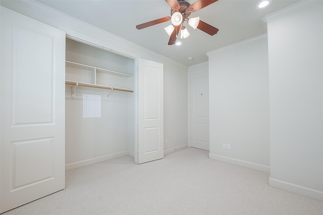 1804 Haddon St, Houston, TX 77019 - unfurnished bedroom with crown molding, baseboards, a closet, light carpet, and recessed lighting