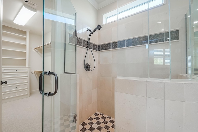 1804 Haddon St, Houston, TX 77019 - bathroom with a shower stall and ornamental molding