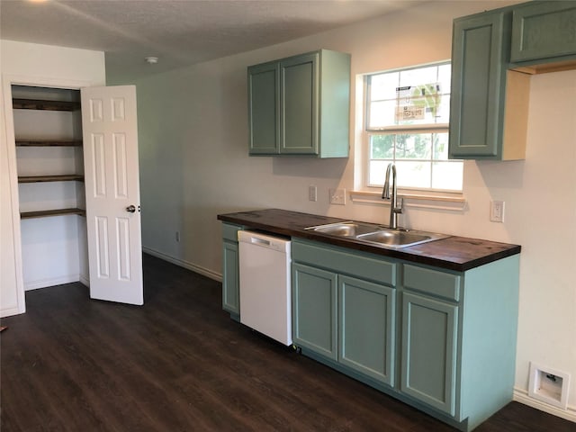 606 N Danville St, Willis, TX 77378 - kitchen with dishwasher, a sink, wood counters, and green cabinets
