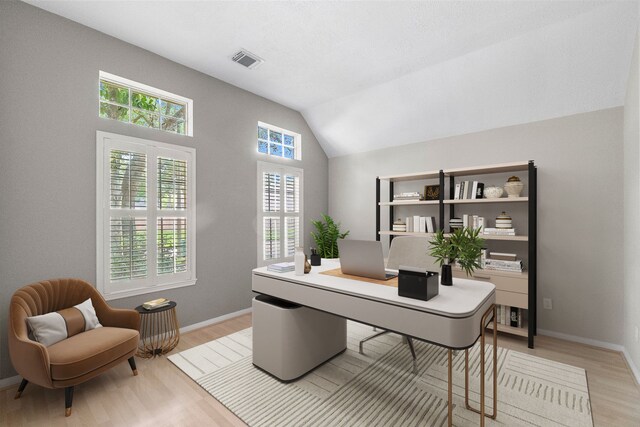 31 Trilling Bird Pl, The Woodlands, TX 77384 - office featuring light wood-style flooring and lofted ceiling