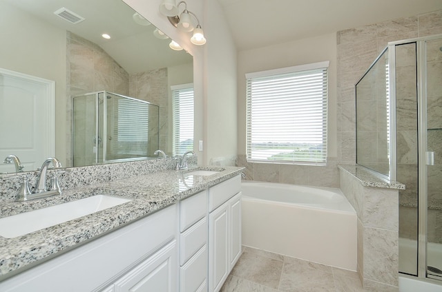 5203 Prairie Terrace Ln, Fulshear, TX 77441 - bathroom with a sink, a wealth of natural light, and a shower stall