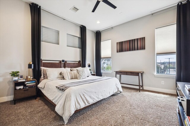 2718 Leeland St Unit A, Houston, TX 77003 - carpeted bedroom with baseboards, ceiling fan, and recessed lighting