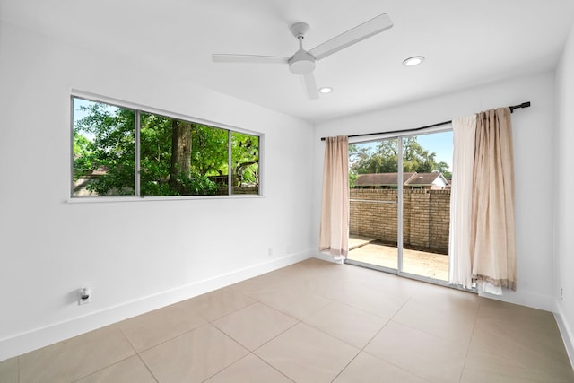 7822 Oldhaven St, Houston, TX 77074 - unfurnished room featuring baseboards, recessed lighting, a ceiling fan, and light tile patterned flooring