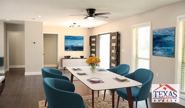 9121 Fordshire Dr, Houston, TX 77025 - office space featuring dark wood-type flooring, baseboards, a ceiling fan, and recessed lighting