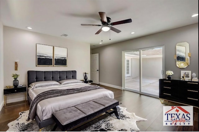 9121 Fordshire Dr, Houston, TX 77025 - bedroom with recessed lighting, baseboards, a ceiling fan, and wood finished floors