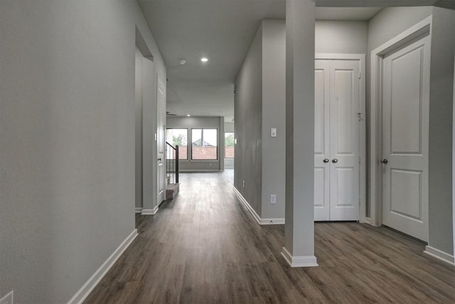 2904 Apple Rose, Katy, TX 77493 - hall featuring dark wood finished floors, baseboards, and recessed lighting