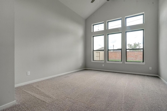 2904 Apple Rose, Katy, TX 77493 - carpeted spare room featuring baseboards, a ceiling fan, and high vaulted ceiling