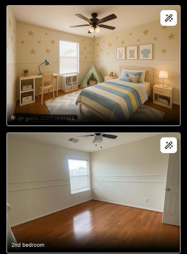4311 Lakeside Meadow Dr, Missouri City, TX 77459 - bedroom with wallpapered walls, multiple windows, and wood finished floors