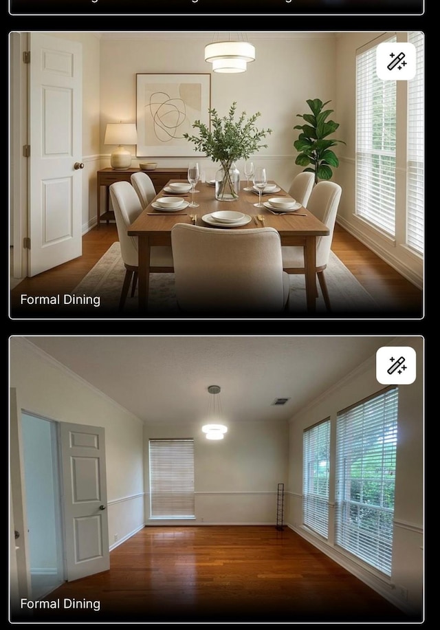 4311 Lakeside Meadow Dr, Missouri City, TX 77459 - dining room with baseboards, visible vents, and wood finished floors
