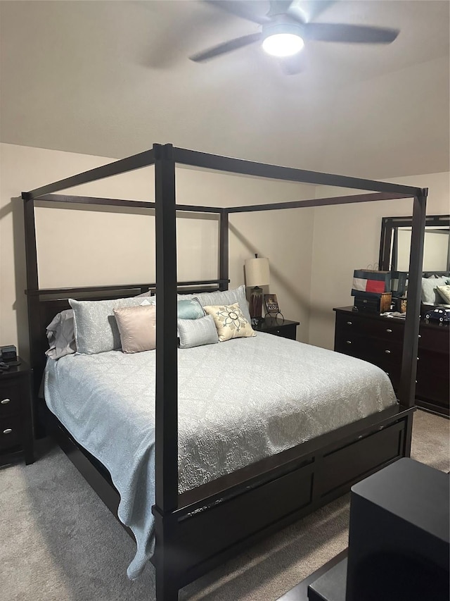 14434 Glade Point Dr, Cypress, TX 77429 - bedroom featuring light carpet, ceiling fan, and lofted ceiling