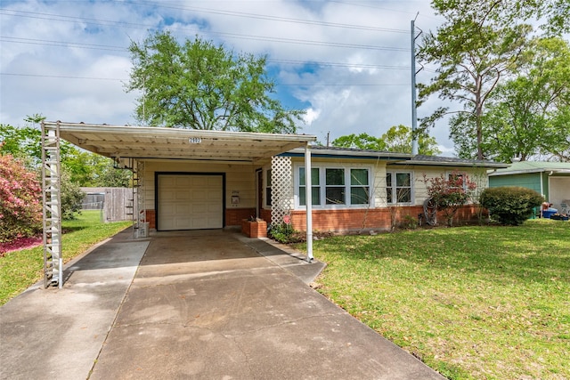 2902 Patricia St, La Marque, TX 77568 - ranch-style house featuring driveway, a front yard, brick siding, and an attached garage