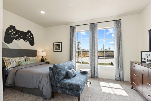 15854 Invergelder Dr, Atascocita, TX 77346 - bedroom with light colored carpet, baseboards, and recessed lighting