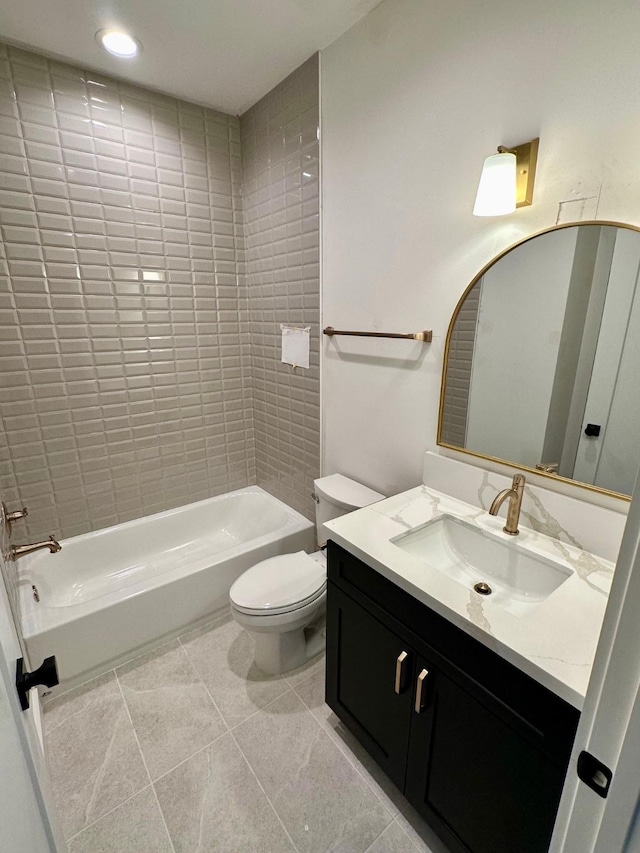 626 E 14th St, Houston, TX 77008 - bathroom with toilet, vanity, tile patterned flooring, bathtub / shower combination, and recessed lighting