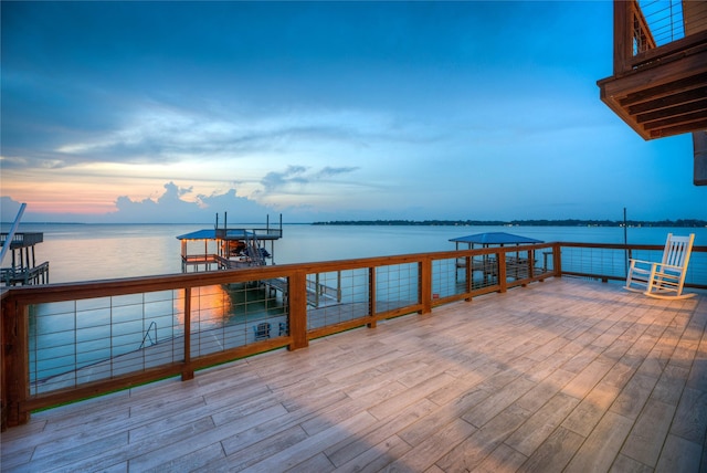 dock area featuring a water view