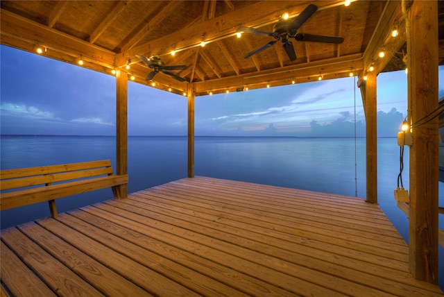 view of dock with a water view