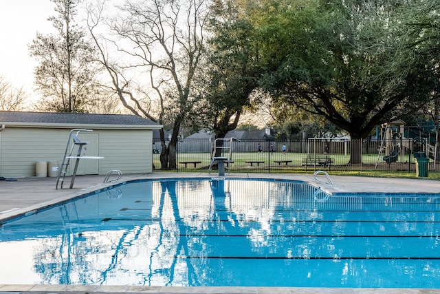 view of pool with fence, a patio, and a fenced in pool