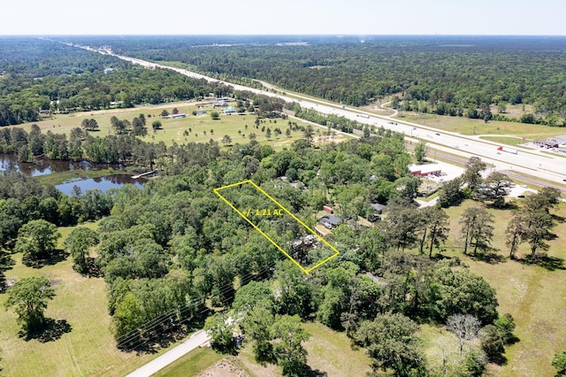 25528 Ipes Rd, Splendora, TX 77372 - drone / aerial view featuring a forest view and a water view