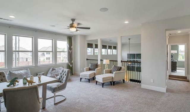 1536 River Point Dr, Friendswood, TX 77546 - home office with carpet flooring, healthy amount of natural light, a ceiling fan, baseboards, and recessed lighting
