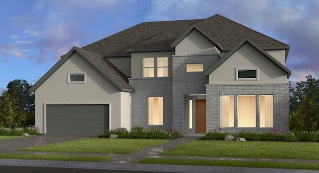 1536 River Point Dr, Friendswood, TX 77546 - view of front of home featuring driveway, stucco siding, brick siding, and a yard