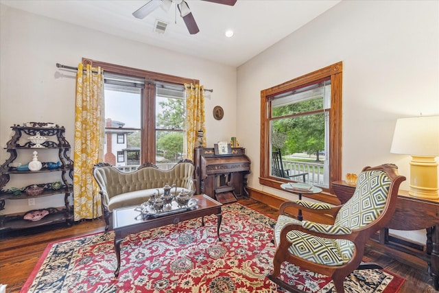 1101 Heights Blvd, Houston, TX 77008 - sitting room with plenty of natural light, a ceiling fan, wood finished floors, and recessed lighting