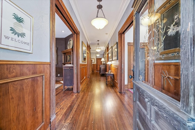 1101 Heights Blvd, Houston, TX 77008 - entrance foyer with wood finished floors, ornamental molding, a wainscoted wall, and wooden walls