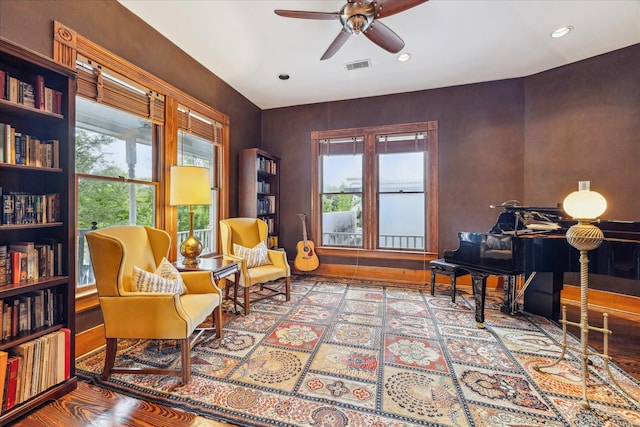 1101 Heights Blvd, Houston, TX 77008 - sitting room featuring a ceiling fan, wood finished floors, and recessed lighting