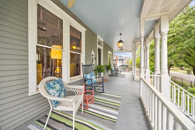 wooden deck featuring covered porch
