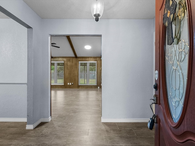 314 Lantana Dr, Texas City, TX 77591 - foyer featuring baseboards, ceiling fan, and wood finished floors