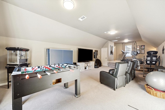 271 W Pines Dr, Montgomery, TX 77356 - rec room with lofted ceiling and carpet flooring