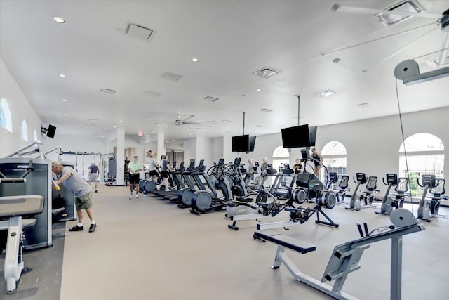 271 W Pines Dr, Montgomery, TX 77356 - workout area with ceiling fan and recessed lighting