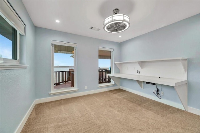 126 Tamana Dr, Tiki Island, TX 77554 - unfurnished office featuring baseboards, carpet floors, recessed lighting, and a ceiling fan