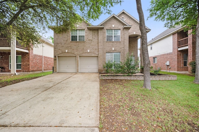 13508 Campesina Dr, Austin, TX 78727 - traditional-style home featuring brick siding, a front yard, driveway, and an attached garage
