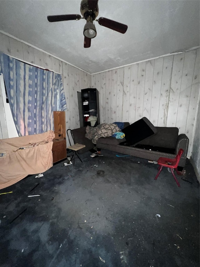interior space with a ceiling fan