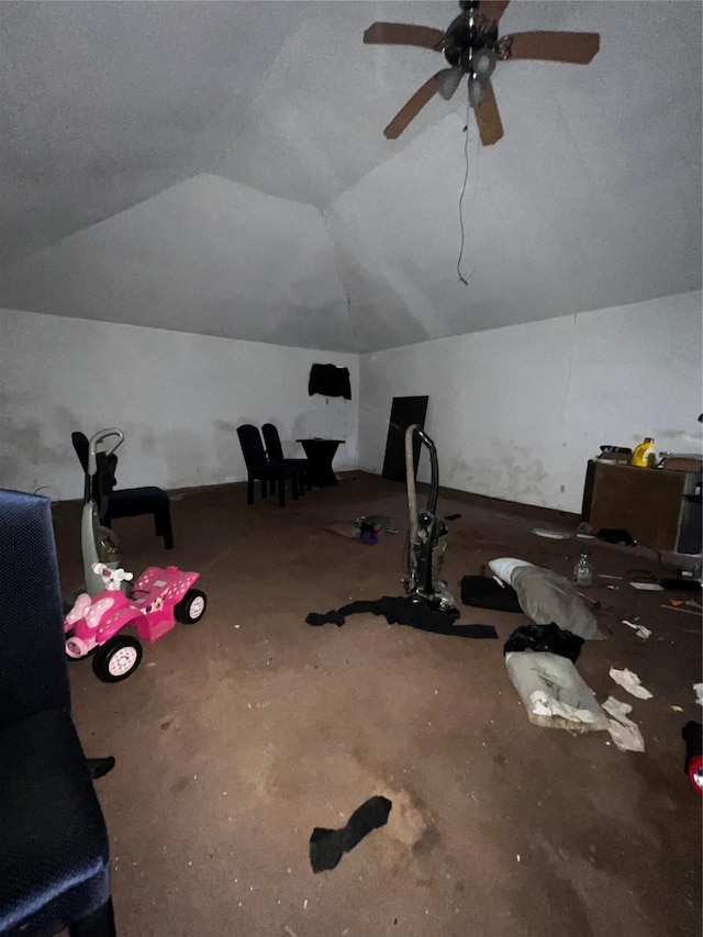 bonus room with ceiling fan and vaulted ceiling