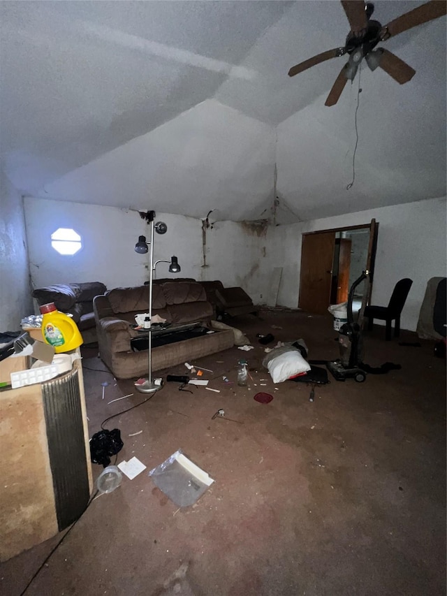 additional living space featuring lofted ceiling and ceiling fan