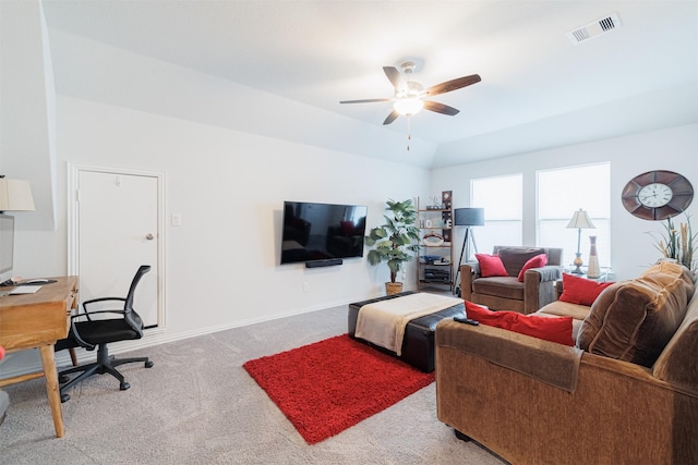 31511 Kailua Dr, Hockley, TX 77447 - living area featuring light carpet, a ceiling fan, and baseboards