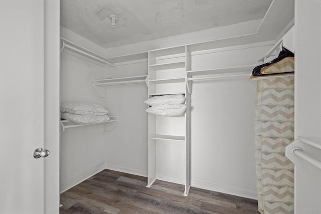 walk in closet with wood finished floors