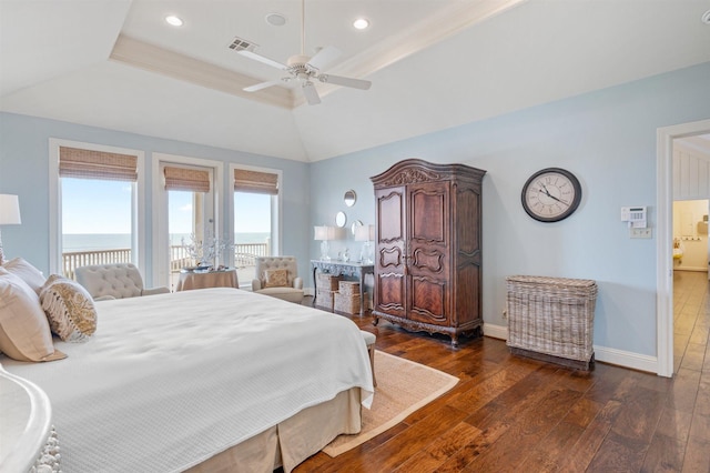 bedroom featuring dark wood-type flooring, baseboards, and recessed lighting