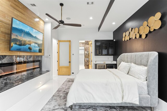 3902 Charleston St, Houston, TX 77021 - bedroom with recessed lighting, a premium fireplace, and a ceiling fan