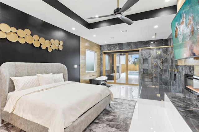 3902 Charleston St, Houston, TX 77021 - bedroom with marble tiled floors, recessed lighting, and access to exterior