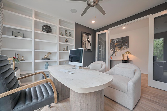 2611 Oakland Park Dr, Conroe, TX 77385 - office space with a ceiling fan, light wood finished floors, and recessed lighting