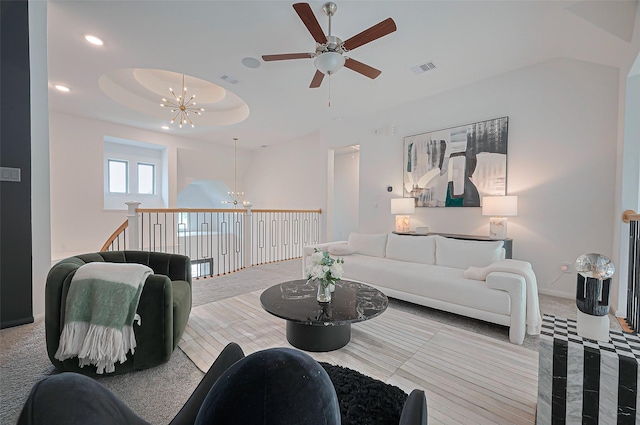 2611 Oakland Park Dr, Conroe, TX 77385 - living room with a chandelier, ceiling fan, recessed lighting, and baseboards
