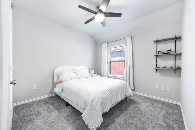 23818 Northwood Terrace Ln, Katy, TX 77493 - bedroom with baseboards, carpet flooring, lofted ceiling, and ceiling fan