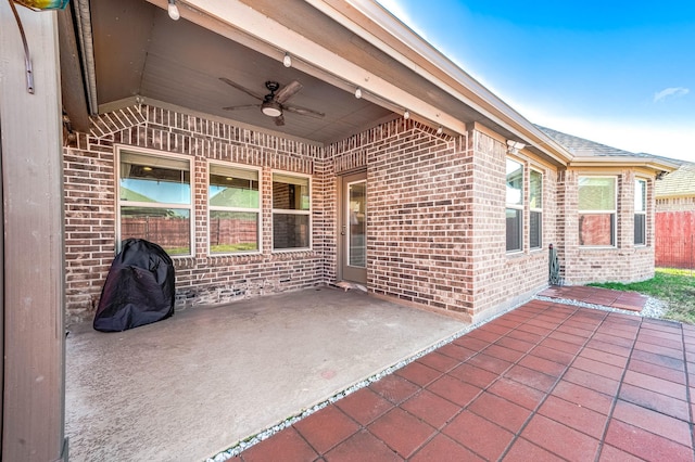 23818 Northwood Terrace Ln, Katy, TX 77493 - view of patio / terrace with fence and a ceiling fan