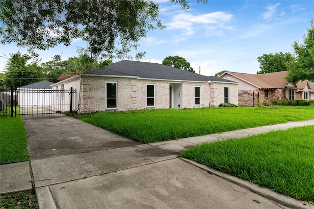 6206 Yarwell Dr, Houston, TX 77096 - ranch-style home with a gate, brick siding, driveway, and a shingled roof