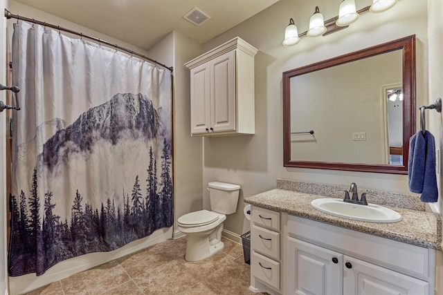 21610 Harbor Water Dr, Cypress, TX 77433 - bathroom with tile patterned flooring, toilet, vanity, and a shower with curtain