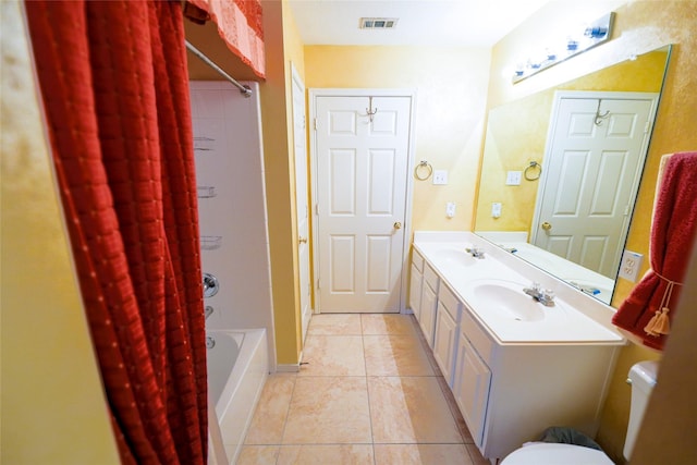6019 Spanish Oak Dr, Pasadena, TX 77505 - full bath featuring a sink, washtub / shower combination, double vanity, tile patterned flooring, and visible vents