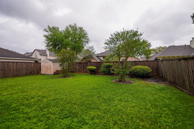 6019 Spanish Oak Dr, Pasadena, TX 77505 - view of yard featuring an outdoor structure, a shed, and a fenced backyard