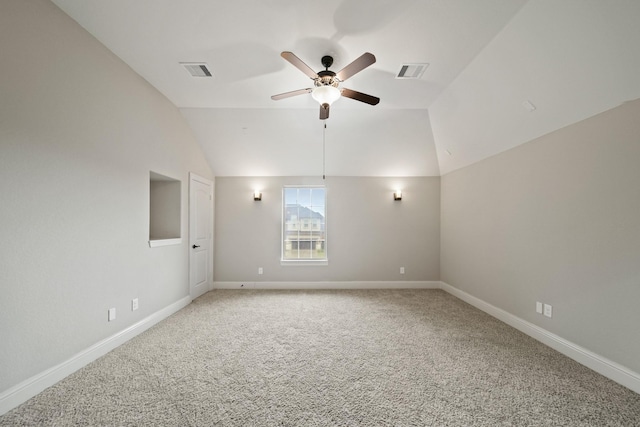 5730 Balcones Ridge Ln, Houston, TX 77059 - unfurnished room with light colored carpet, lofted ceiling, ceiling fan, and visible vents