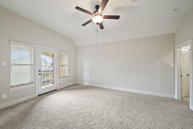 5730 Balcones Ridge Ln, Houston, TX 77059 - carpeted empty room featuring baseboards, vaulted ceiling, and a ceiling fan